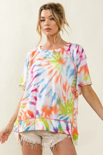 Tie Dye Print Jersey Stitched Uneven Hem Oversized Top Woman T Shirts