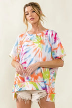 Tie Dye Print Jersey Stitched Uneven Hem Oversized Top Woman T Shirts