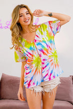 Tie Dye Print Jersey Stitched V Neck Top for Women OFF WHITE MULTI