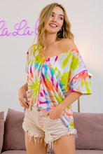 Tie Dye Print Jersey Stitched V Neck Top for Women