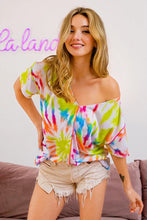 Tie Dye Print Jersey Stitched V Neck Top for Women