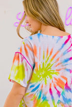 Tie Dye Print Jersey Stitched V Neck Top for Women