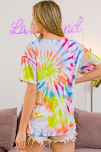 Tie Dye Print Jersey Stitched V Neck Top for Women Woman T Shirts