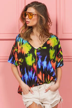 Tie Dye Print Jersey Stitched V Neck Top for Women