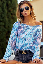 Tie Dye Print Long Sleeve Terry Pullover Shirt for Women BLUE BLUSH