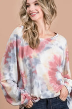 Tie Dye Print Long Sleeve Top with Puff Sleeves for Women Woman T Shirts