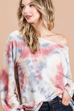Tie Dye Print Long Sleeve Top with Puff Sleeves for Women