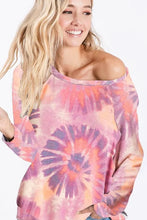 Tie-Dye Print Terry Long Sleeve Pullover for Women MULTI