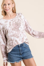 Tie Dye Print Terry Top with Front Patch Pocket for Women