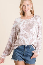 Tie Dye Print Terry Top with Front Patch Pocket for Women