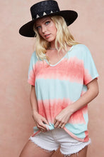Tie-Dye Printed Hacci Knit V-Neck T-Shirt for Women MINT ORANGE