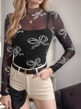 Tie Dye Sheer Mesh Long Sleeve Top for Women Black Woman T Shirts