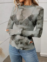 Tie Dye Sheer Mesh Long Sleeve Top for Women Woman T Shirts