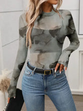 Tie Dye Sheer Mesh Long Sleeve Top for Women Woman T Shirts