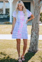 Tie-Dye Short Sleeve Dress with Moderate Stretch and Adjustable Hem Width