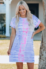 Tie-Dye Short Sleeve Dress with Moderate Stretch and Adjustable Hem Width Multi Parent-Child Clothing
