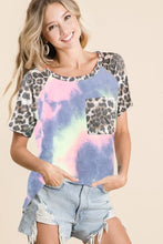 Tie Dye Top with Leopard Raglan Sleeves for Women CHARCOAL TIEDYE