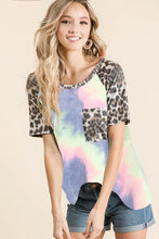 Tie Dye Top with Leopard Raglan Sleeves for Women