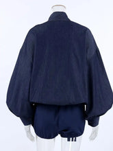 Dark blue denim jacket with voluminous sleeves in Tie Front Denim Set