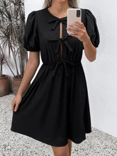 Tie Front Puff Sleeve Mini Dress Casual Dresses
