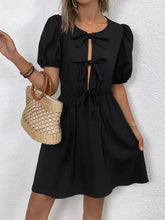 Tie Front Puff Sleeve Mini Dress Casual Dresses