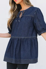Tie Neck Babydoll Denim Top Woman Denim Tops