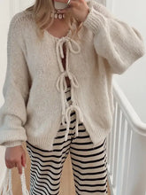 Cream Tied Long Sleeve Dropped Shoulder Knit Cardigan