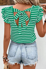 Tied striped V-neck cap sleeve T-shirt with back tie bow