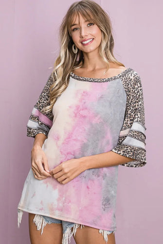 Tiedye French Terry Leopard Sleeve Top for Women TIEDYE LEOPARD