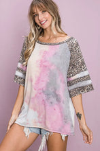 Tiedye French Terry Leopard Sleeve Top for Women