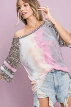 Tiedye French Terry Leopard Sleeve Top for Women Woman T Shirts