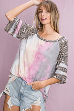 Tiedye French Terry Leopard Sleeve Top for Women