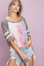 Tiedye French Terry Leopard Sleeve Top for Women Woman T Shirts