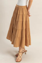 Tiered Brown Midi Skirt in Soft Double Gauze with Pockets