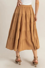 Tiered Brown Midi Skirt in Soft Double Gauze with Pockets