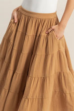 Tiered Brown Midi Skirt in Soft Double Gauze with Pockets