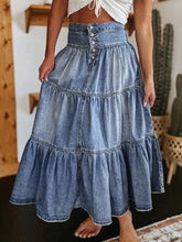 Tiered Denim Maxi Skirt in Basic Style Rayon Blend