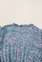 Tiered printed notched short sleeve floral midi dress