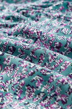 Teal floral printed notched short sleeve tiered midi dress