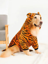 Golden retriever in tiger pet hoodie with ears, polyester fleece