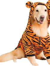Tiger pet hoodie with ears in orange black polyester fleece stripes