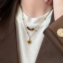 Tiger’s Eye Copper Double Layered Necklace with Sun Pendant