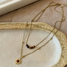 Tiger’s eye copper double layered necklace with gold sun pendant