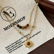 Tiger’s Eye Copper Double Layered Necklace with Sun Pendant