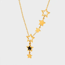 Gold titanium steel geometric drop necklace with black star charm, 18-inch chain
