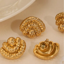 Golden hammered shell-shaped titanium steel geometric shape earrings