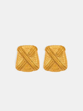 18k gold-plated titanium steel geometric shape earrings with ornate crisscrossing design