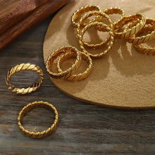 Titanium steel gold twisted rope rings set collection