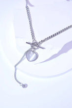 Titanium steel heart necklace with pearl accents, opal pendant, toggle clasp, and chain tassel