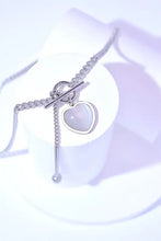 Silver titanium steel heart toggle bracelet with white opal inlay
